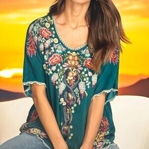 Johnny Was Women's Bellefleur Heavily Embroidered Blouse (extremely oversized)